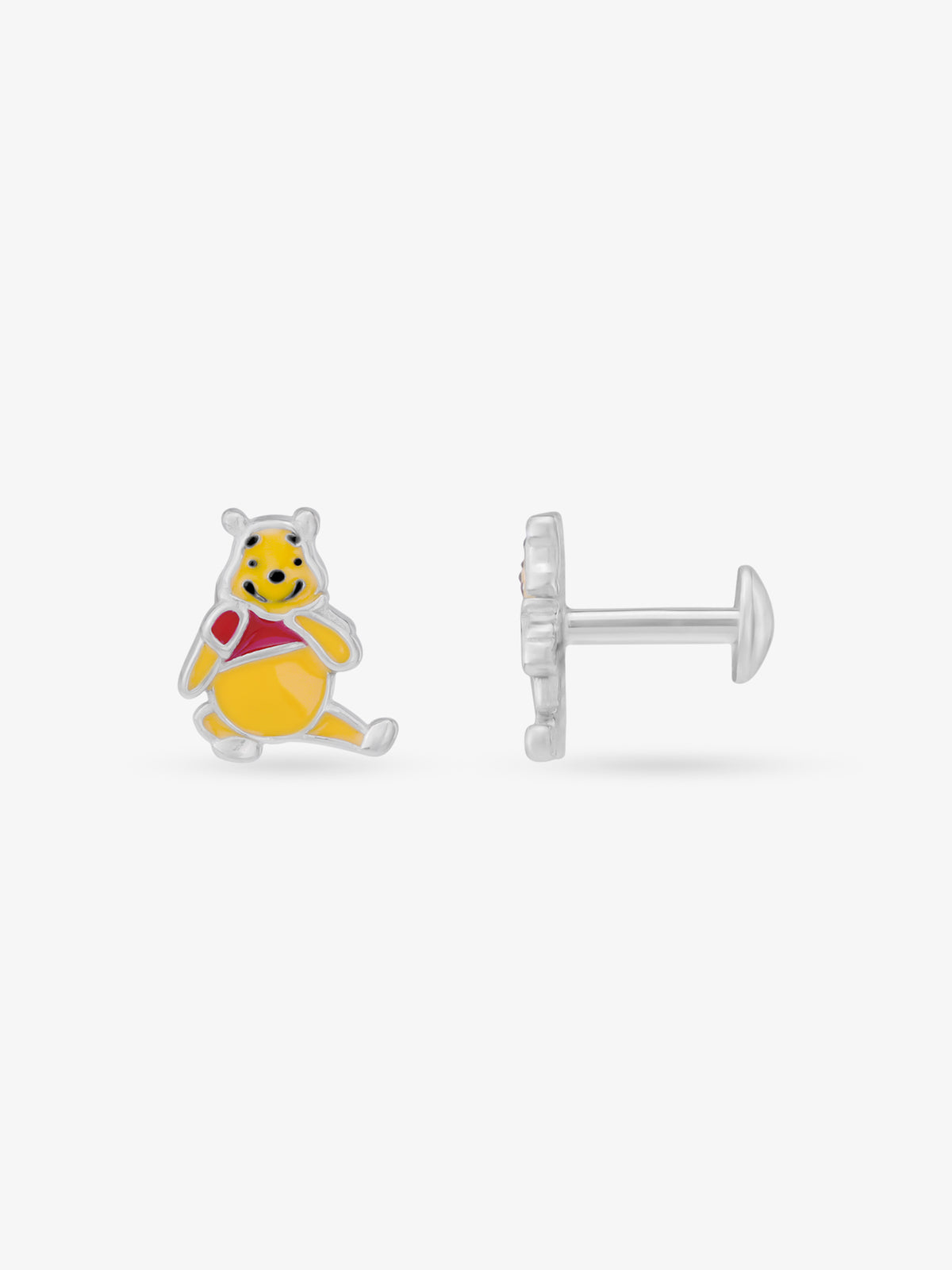 Side profile of SIJA 925 Silver Pooh Bear Stud sterling silver jewellery elegant accessory durable construction polished edges