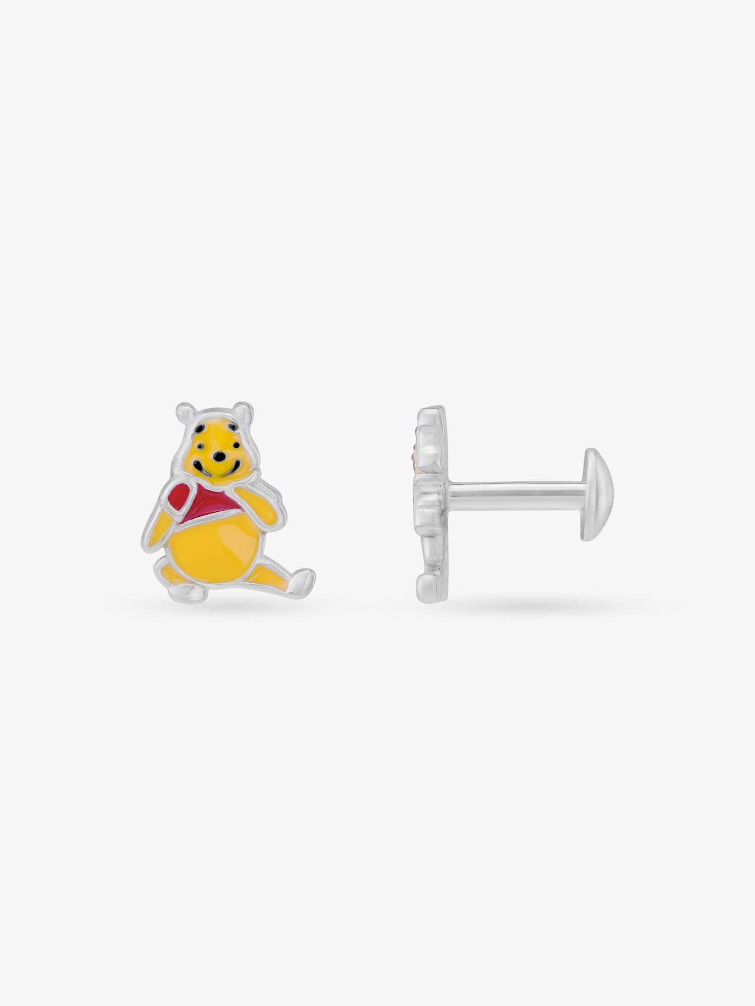 Side profile of SIJA 925 Silver Pooh Bear Stud sterling silver jewellery elegant accessory durable construction polished edges