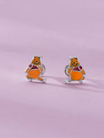 Close‑up of SIJA 925 Silver Pooh Bear Stud showing cute Pooh Bear face detailing handcrafted sterling silver jewellery fun accessory for children