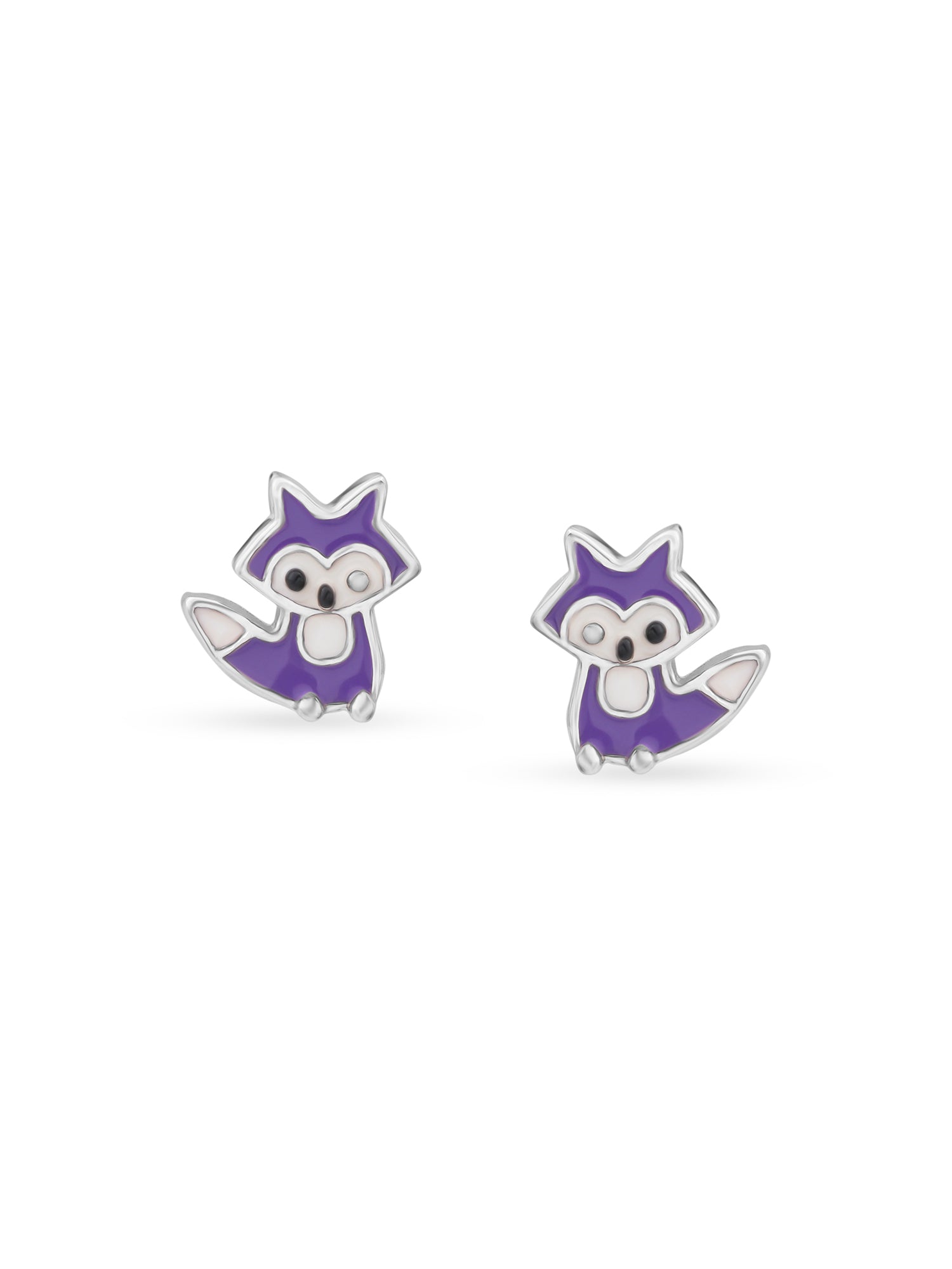 Detailed view of SIJA 925 silver Purple Cat Earrings highlighting intricate sterling silver finish and ornamental craftsmanship