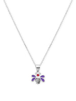 Close‑up of SIJA 925 silver Purple Enamel Honey Bee Necklace showing enamel bee pendant detailing and handcrafted sterling silver design