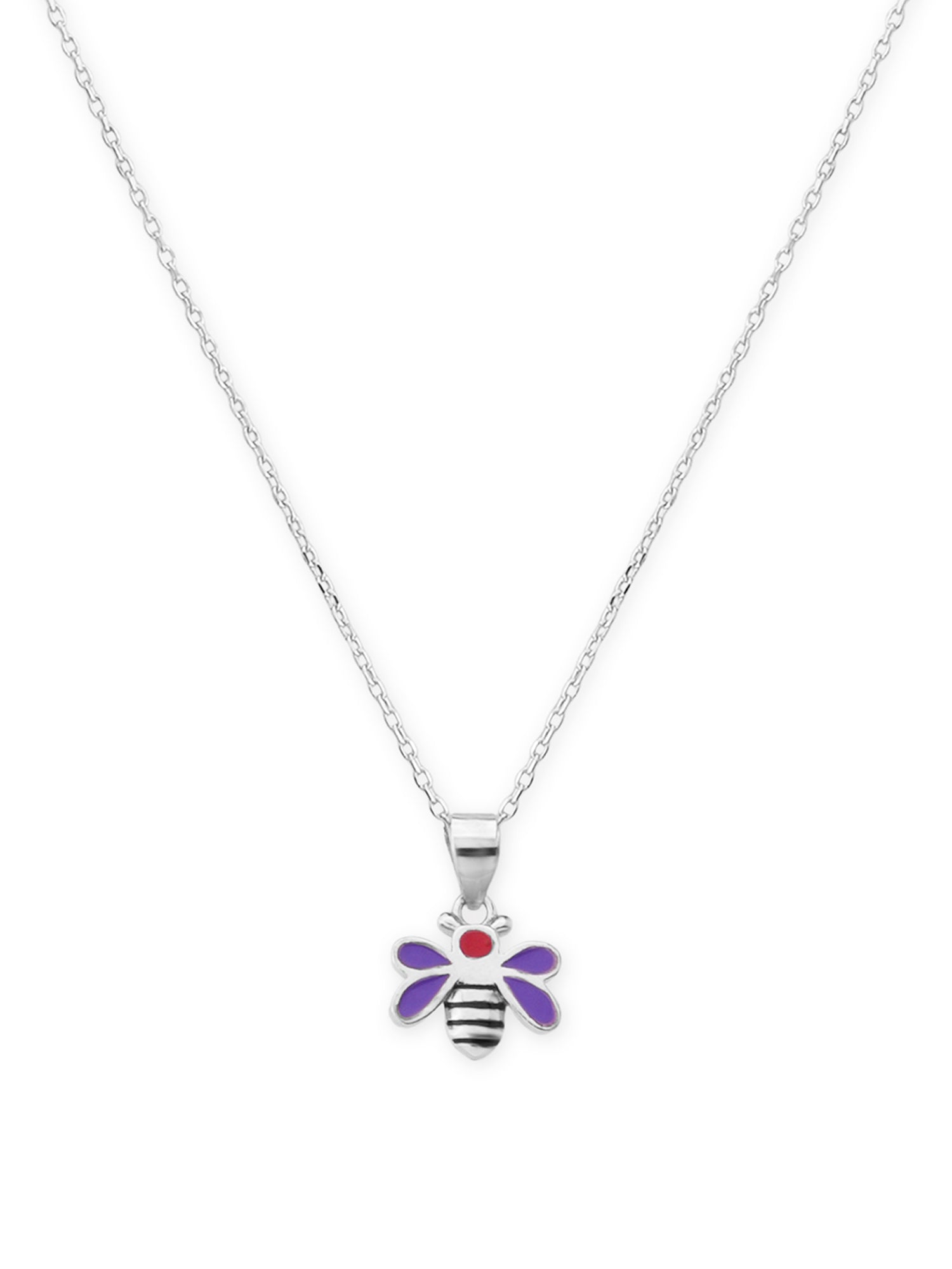 Close‑up of SIJA 925 silver Purple Enamel Honey Bee Necklace showing enamel bee pendant detailing and handcrafted sterling silver design
