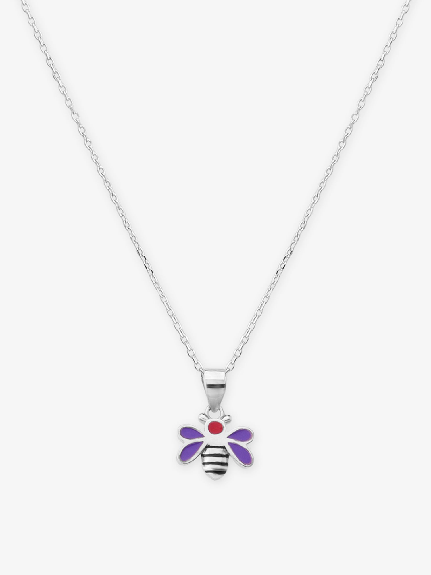 Close‑up of SIJA 925 silver Purple Enamel Honey Bee Necklace showing enamel bee pendant detailing and handcrafted sterling silver design