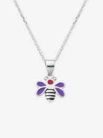 Close‑up of SIJA 925 silver Purple Enamel Honey Bee Necklace showing enamel bee pendant detailing and handcrafted sterling silver design