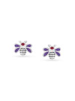 Detailed view of SIJA 925 silver Purple Enamel Honey Bee Earrings highlighting enamel finish and ornamental craftsmanship