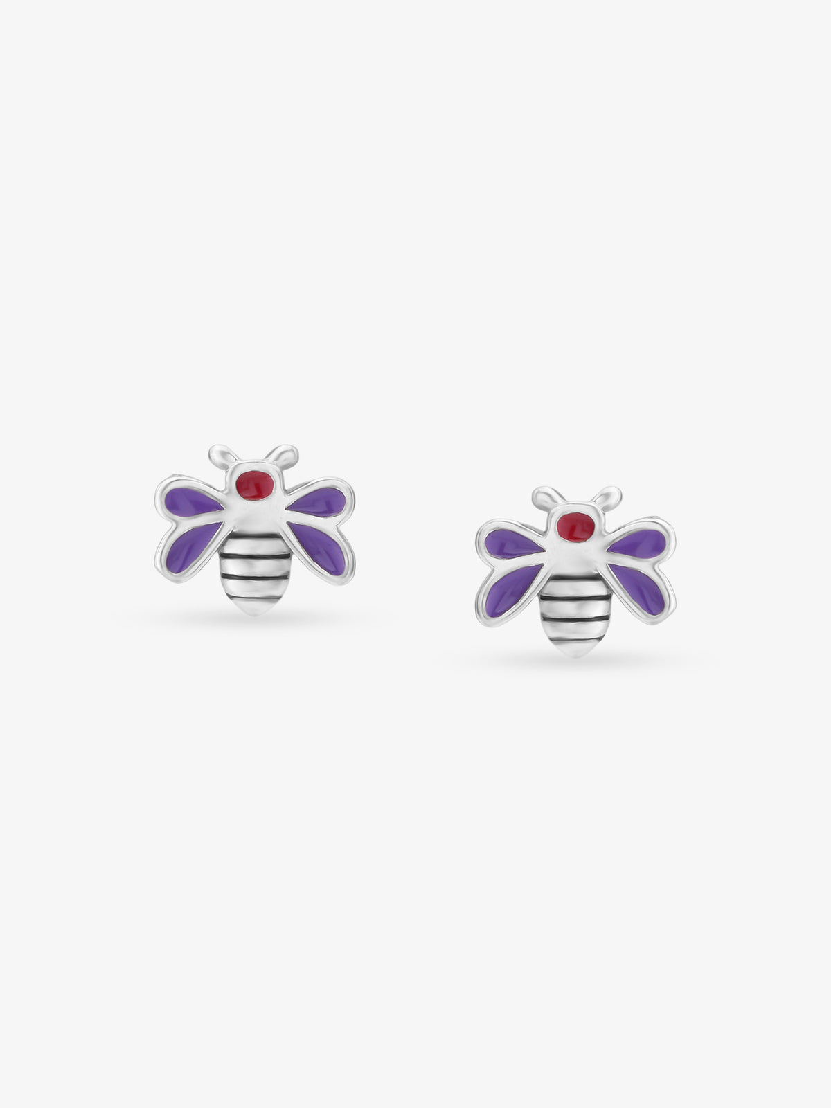Detailed view of SIJA 925 silver Purple Enamel Honey Bee Earrings highlighting enamel finish and ornamental craftsmanship