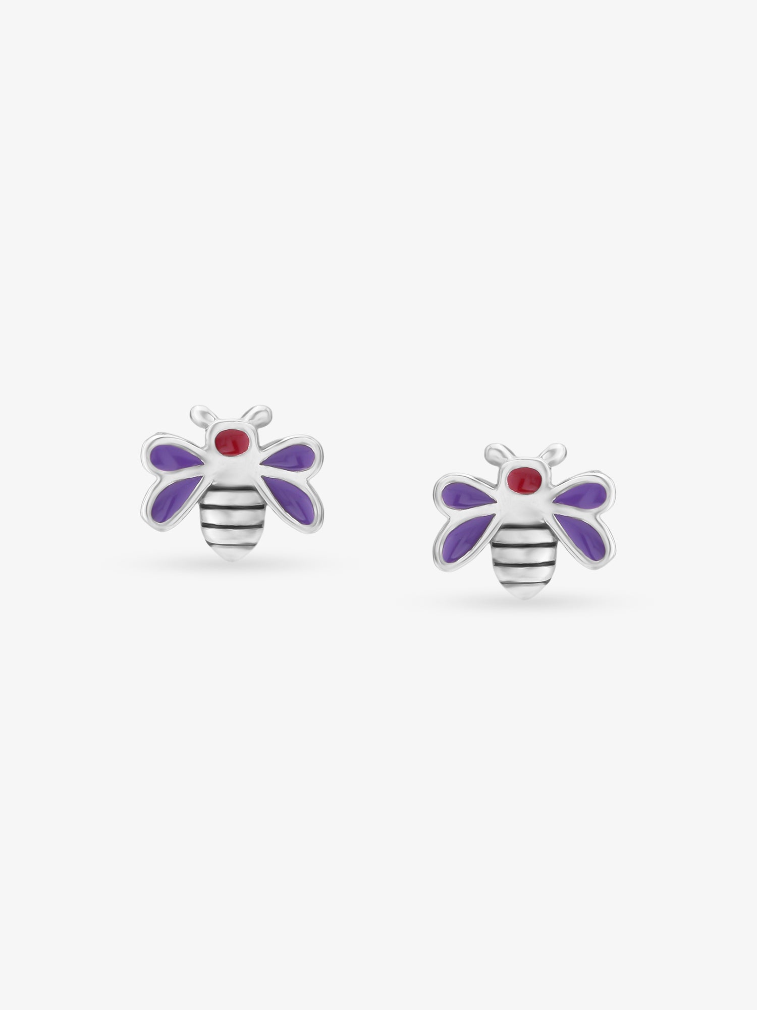 Detailed view of SIJA 925 silver Purple Enamel Honey Bee Earrings highlighting enamel finish and ornamental craftsmanship