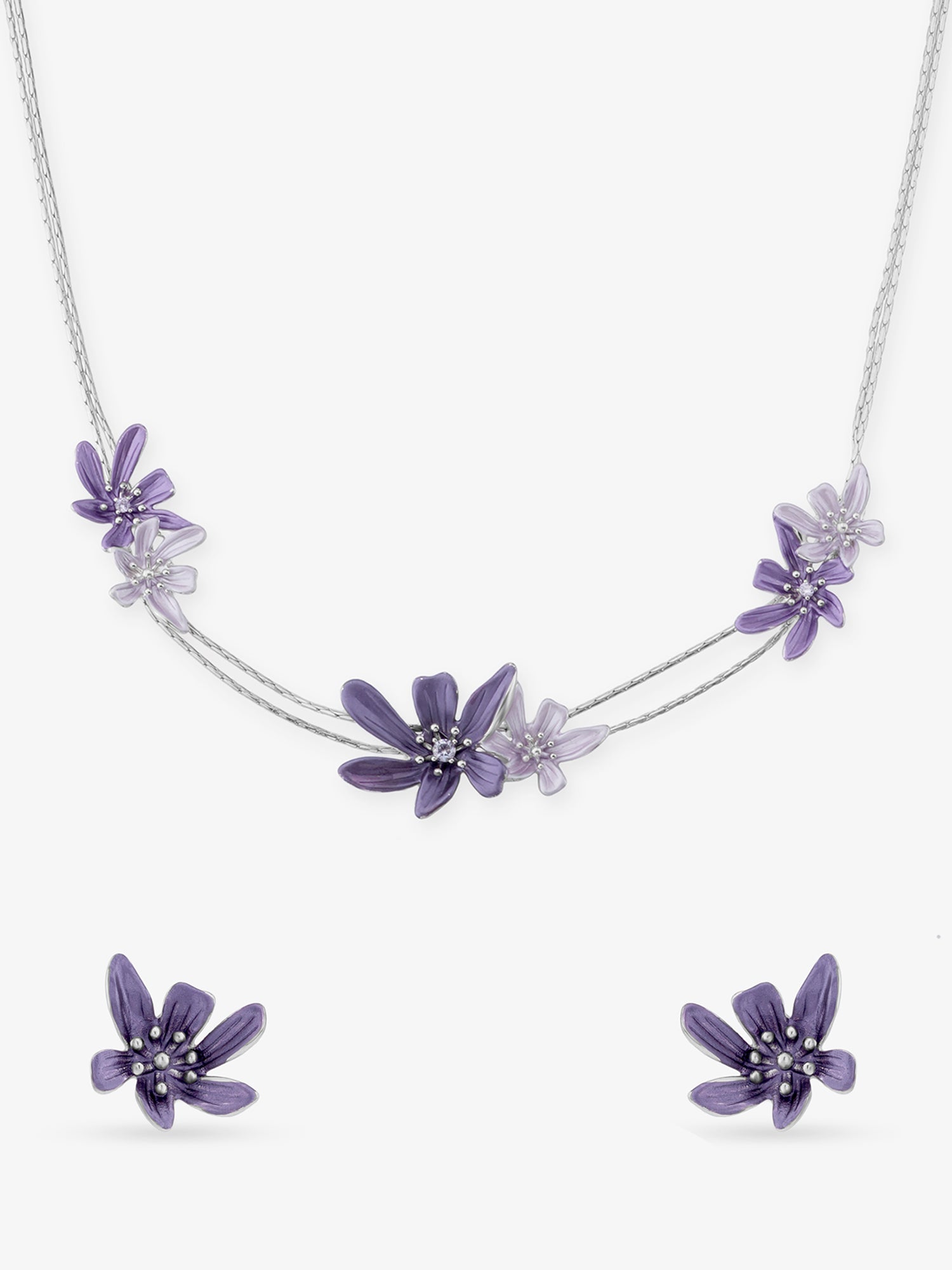 SIJA 925 Silver Flower Necklace and Earrings sterling silver jewellery elegant floral design full front hero view accessory