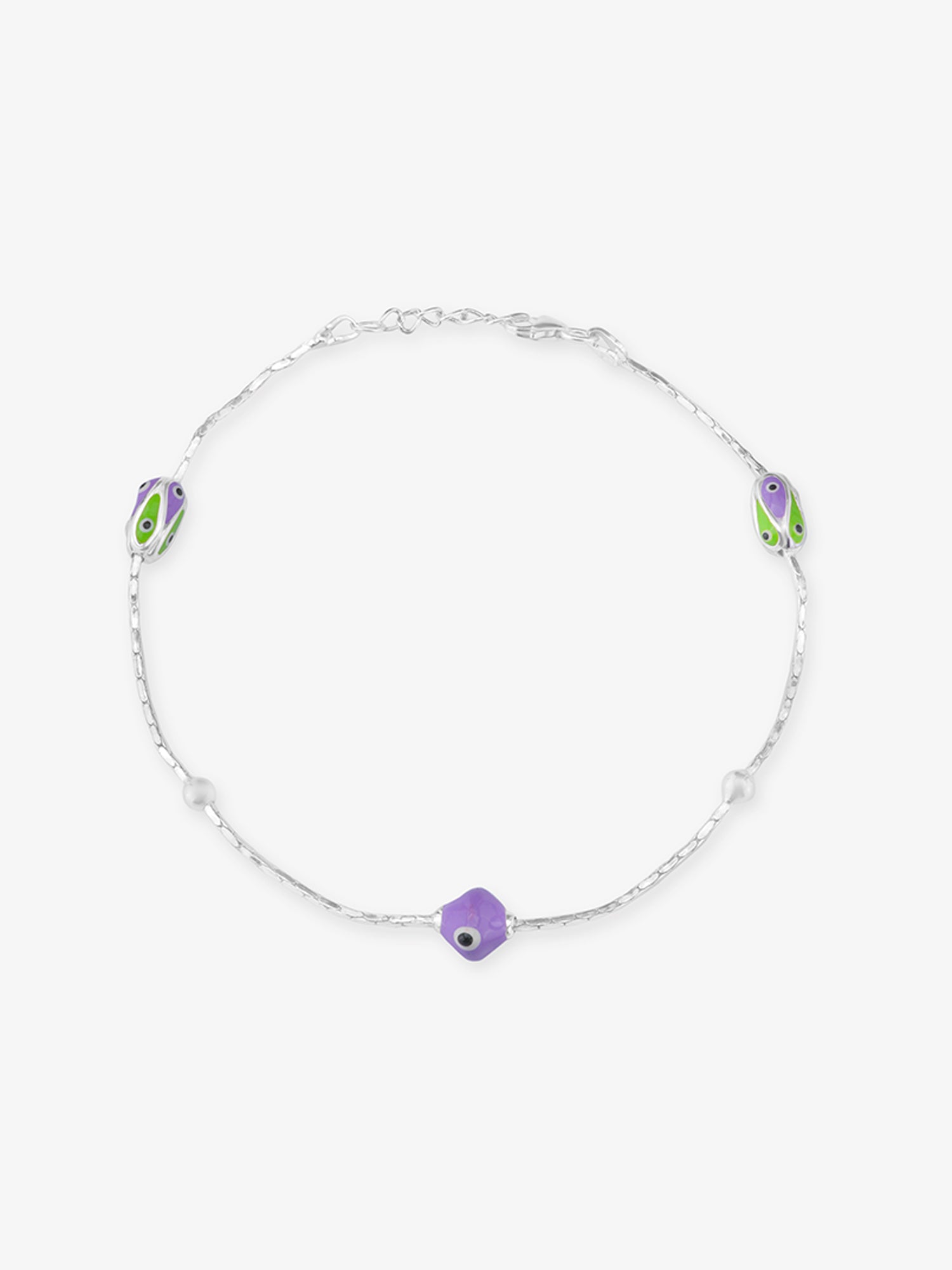 SIJA 925 Silver Purple and Green Beads Glow Anklet elegant sterling silver jewellery accessory front view