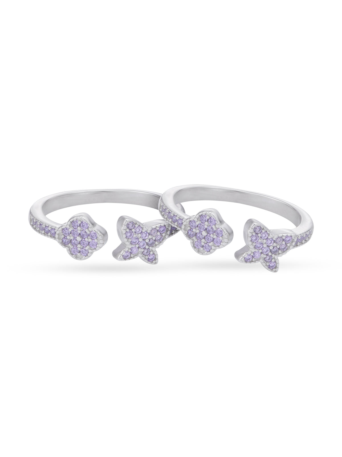 SIJA 925 Silver Purple Stone Floral and Butterfly Toe Ring adjustable sterling silver band for comfortable fit
