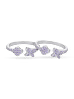 SIJA 925 Silver Purple Stone Floral and Butterfly Toe Ring adjustable sterling silver band for comfortable fit