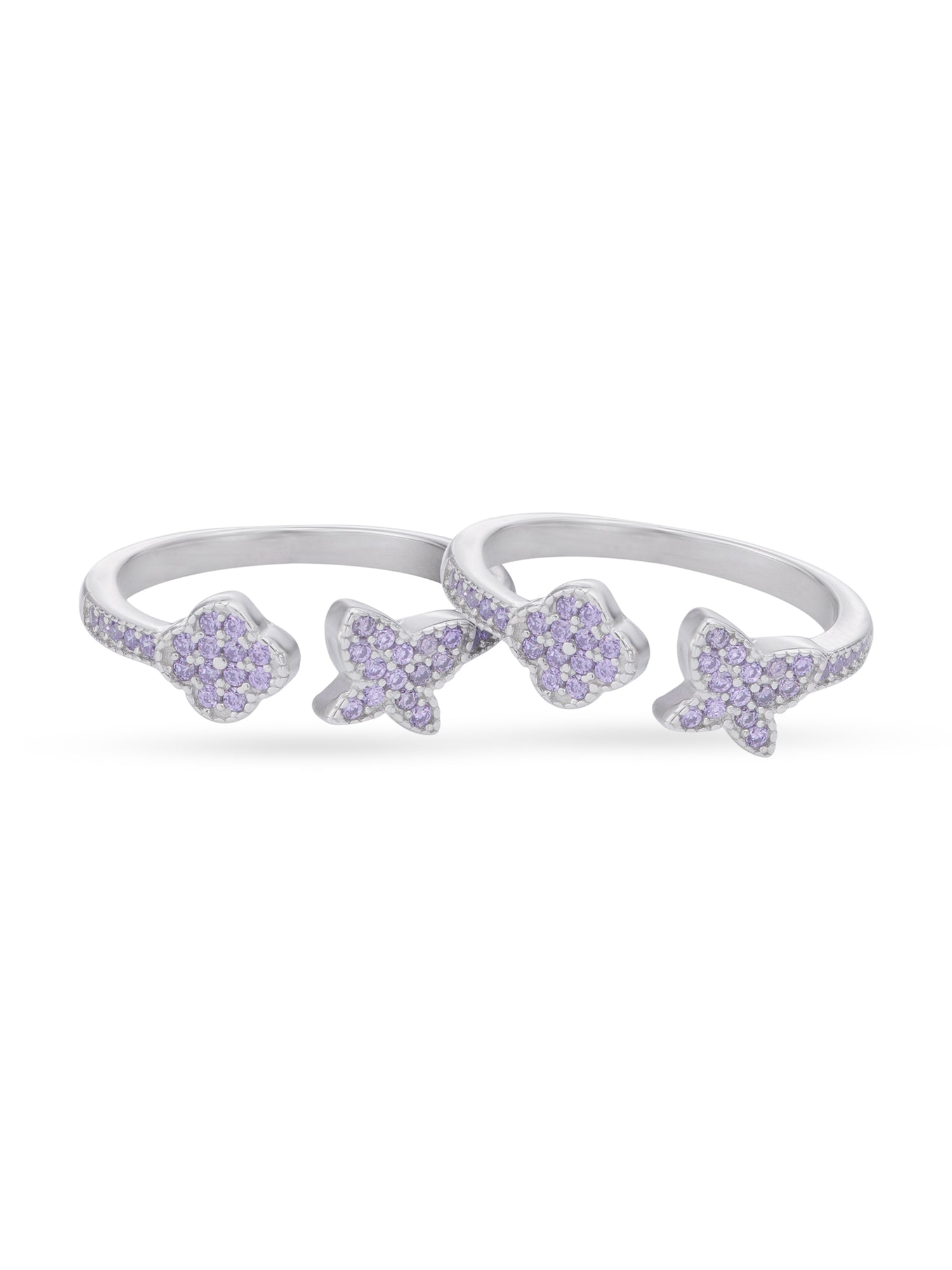 SIJA 925 Silver Purple Stone Floral and Butterfly Toe Ring adjustable sterling silver band for comfortable fit