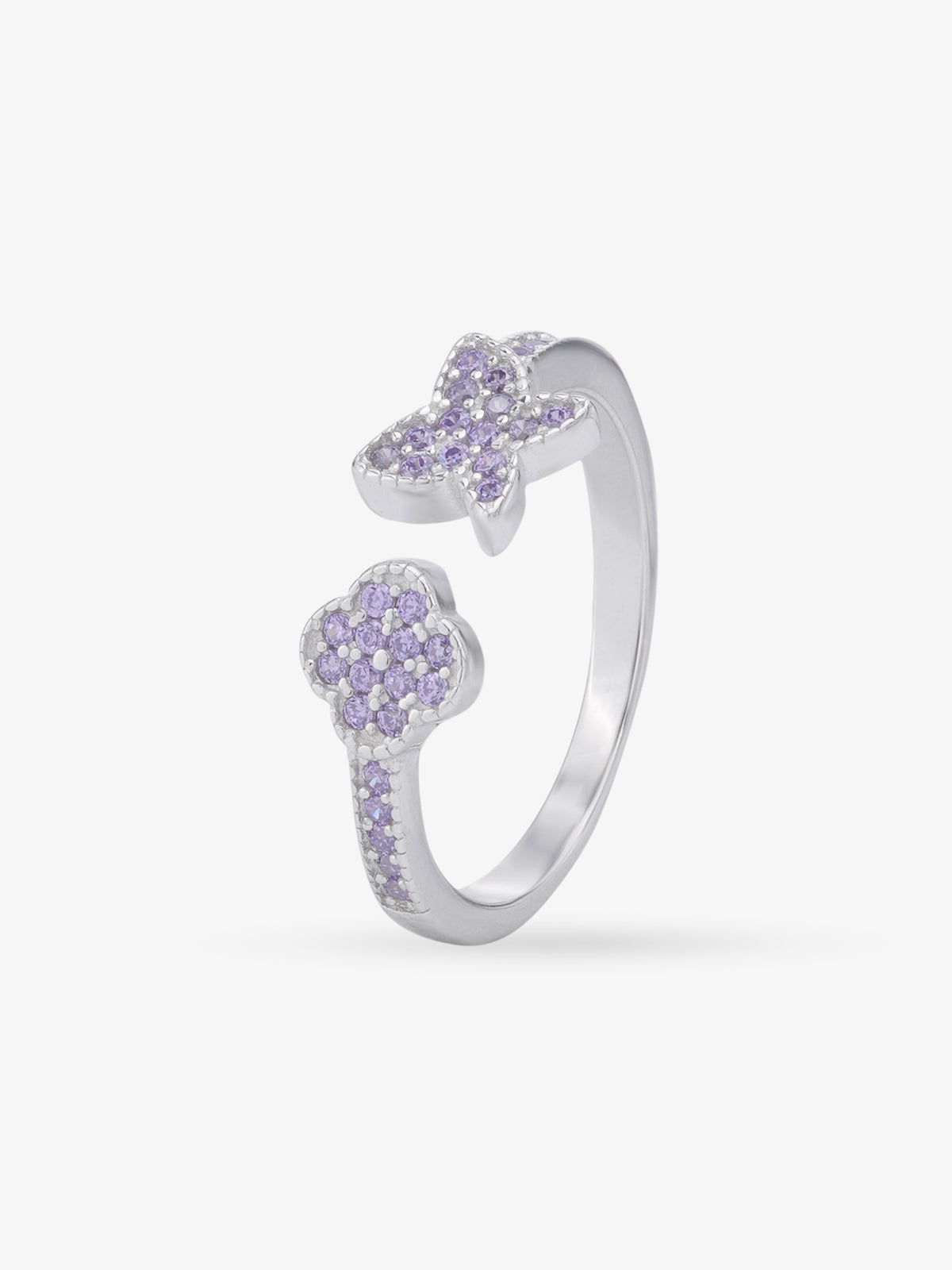 Side profile of SIJA 925 Silver Purple Stone Floral and Butterfly Toe Ring highlighting durable sterling silver craftsmanship and motif design
