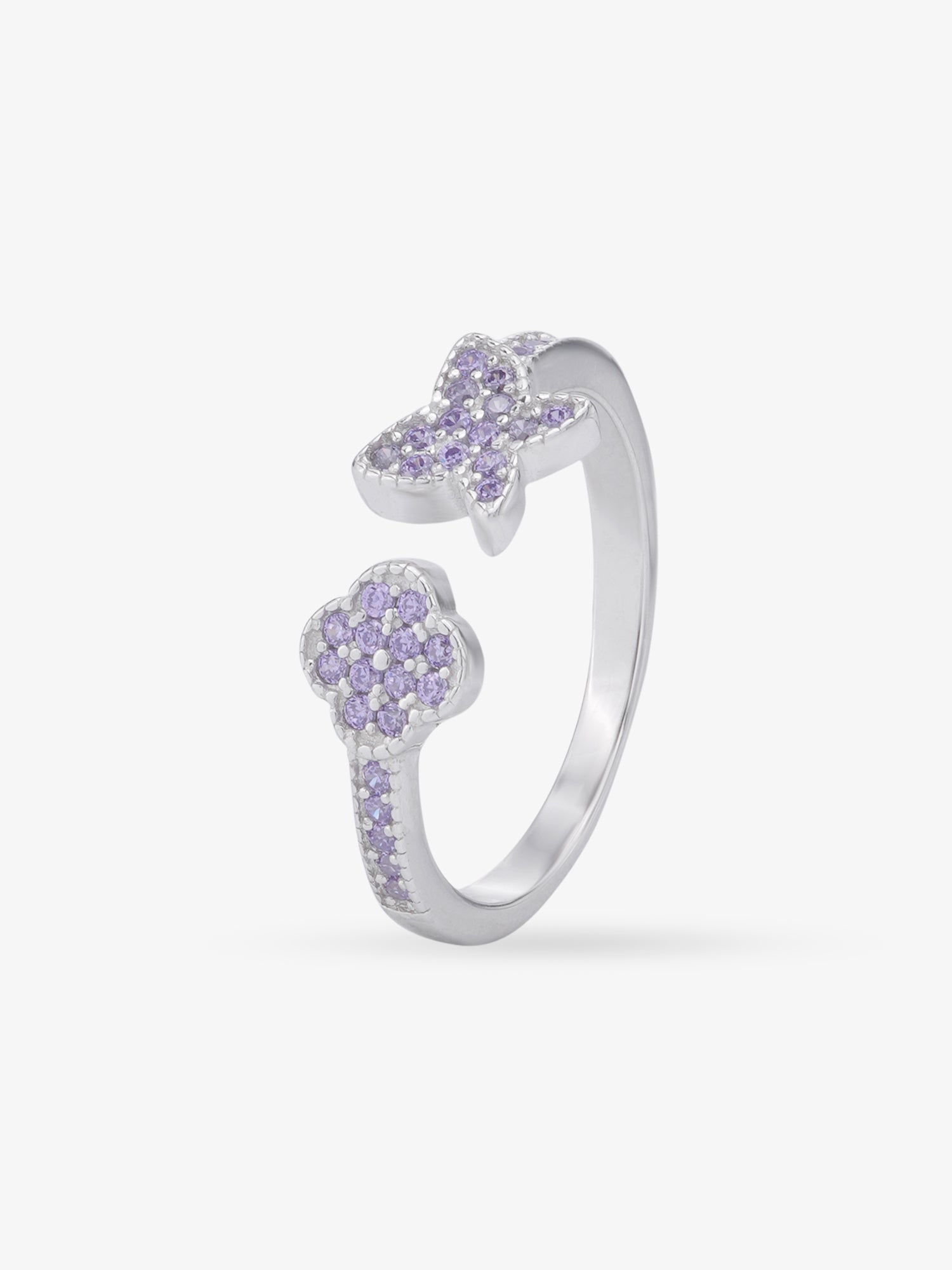 Side profile of SIJA 925 Silver Purple Stone Floral and Butterfly Toe Ring highlighting durable sterling silver craftsmanship and motif design