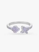 SIJA 925 Silver Purple Stone Floral and Butterfly Toe Ring adjustable sterling silver band for comfortable fit