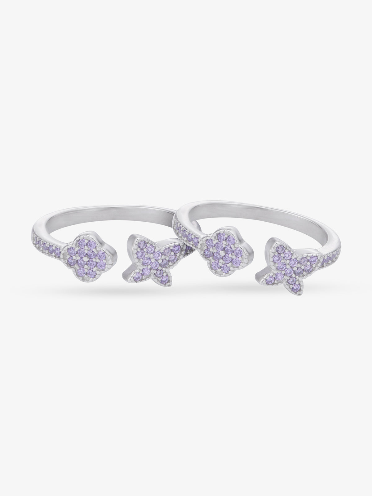 SIJA 925 Silver Purple Stone Floral and Butterfly Toe Ring elegant sterling silver jewellery accessory front view