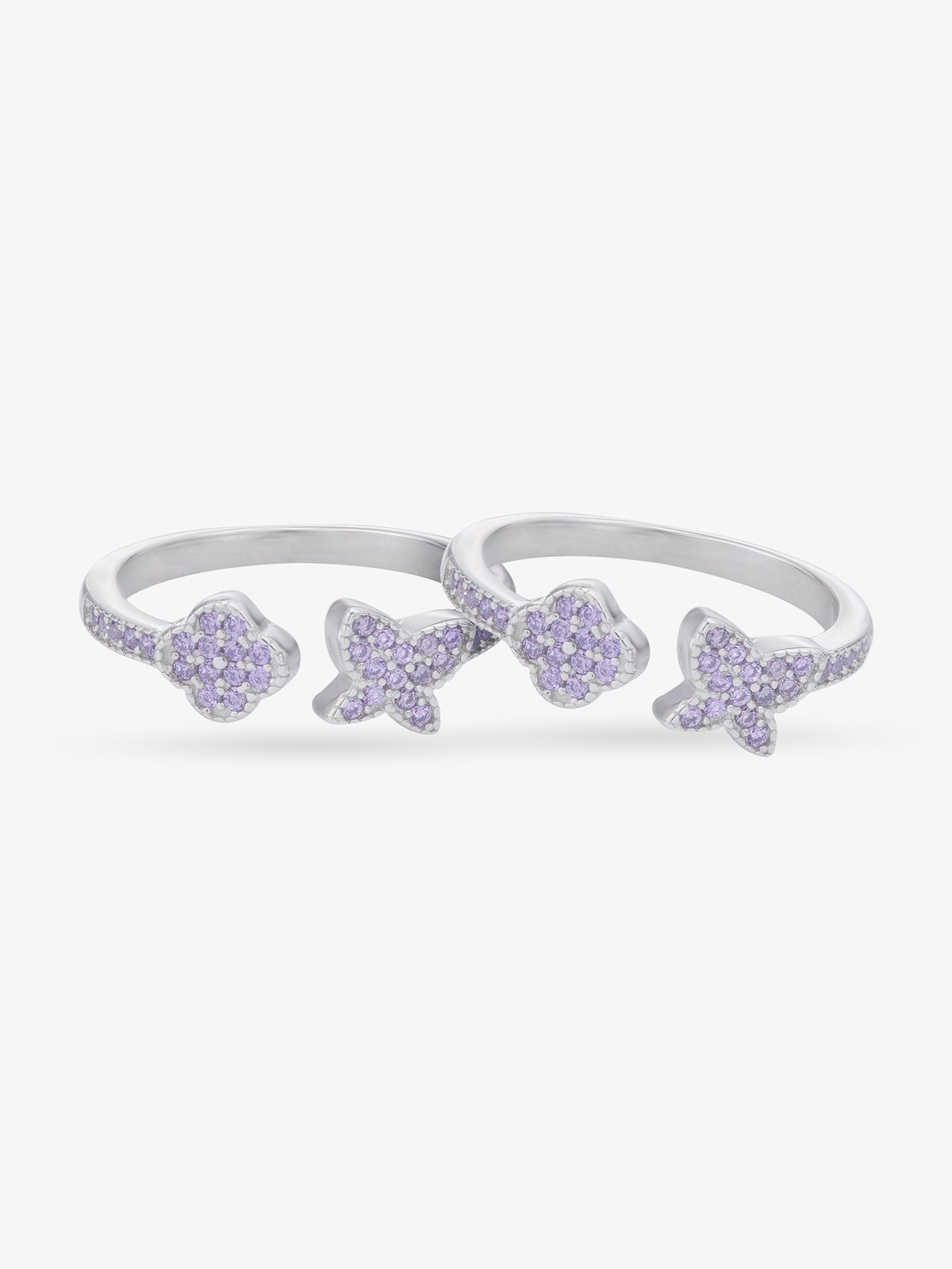 SIJA 925 Silver Purple Stone Floral and Butterfly Toe Ring elegant sterling silver jewellery accessory front view