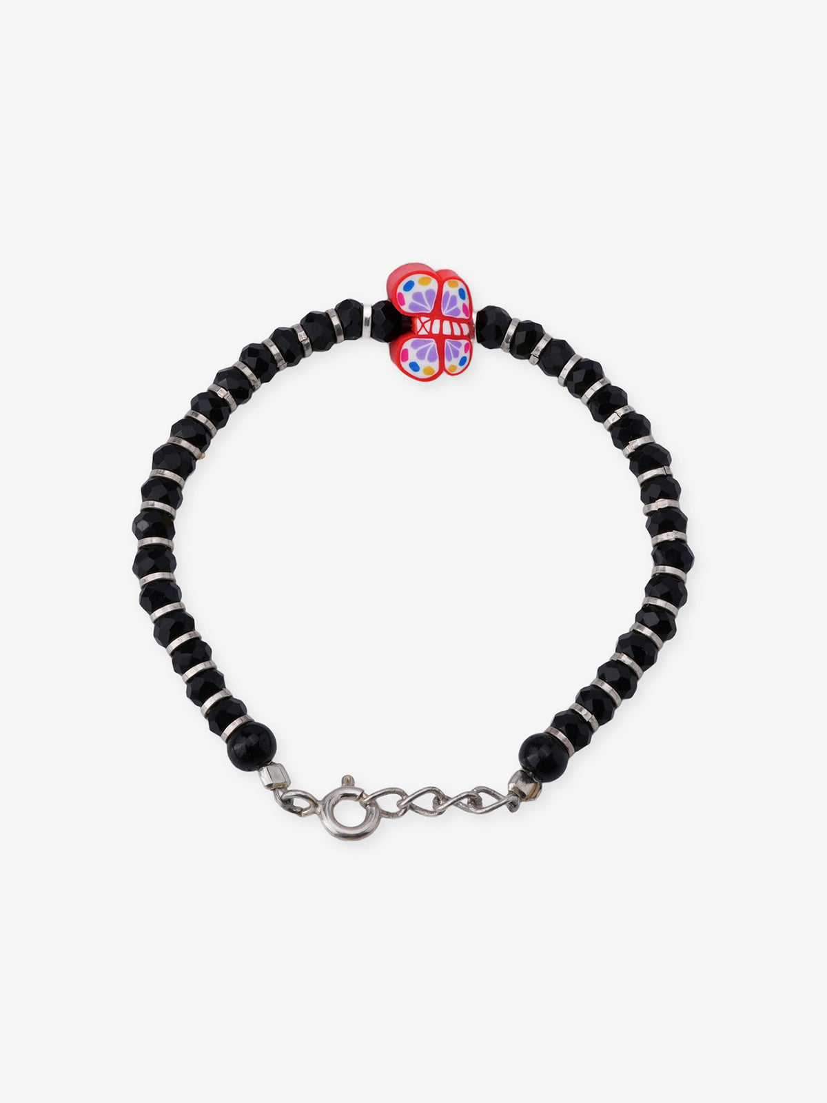 SIJA 925 Sterling Silver Red Butterfly with Black Beaded Kids Bracelet jewellery full front hero view playful accessory for children