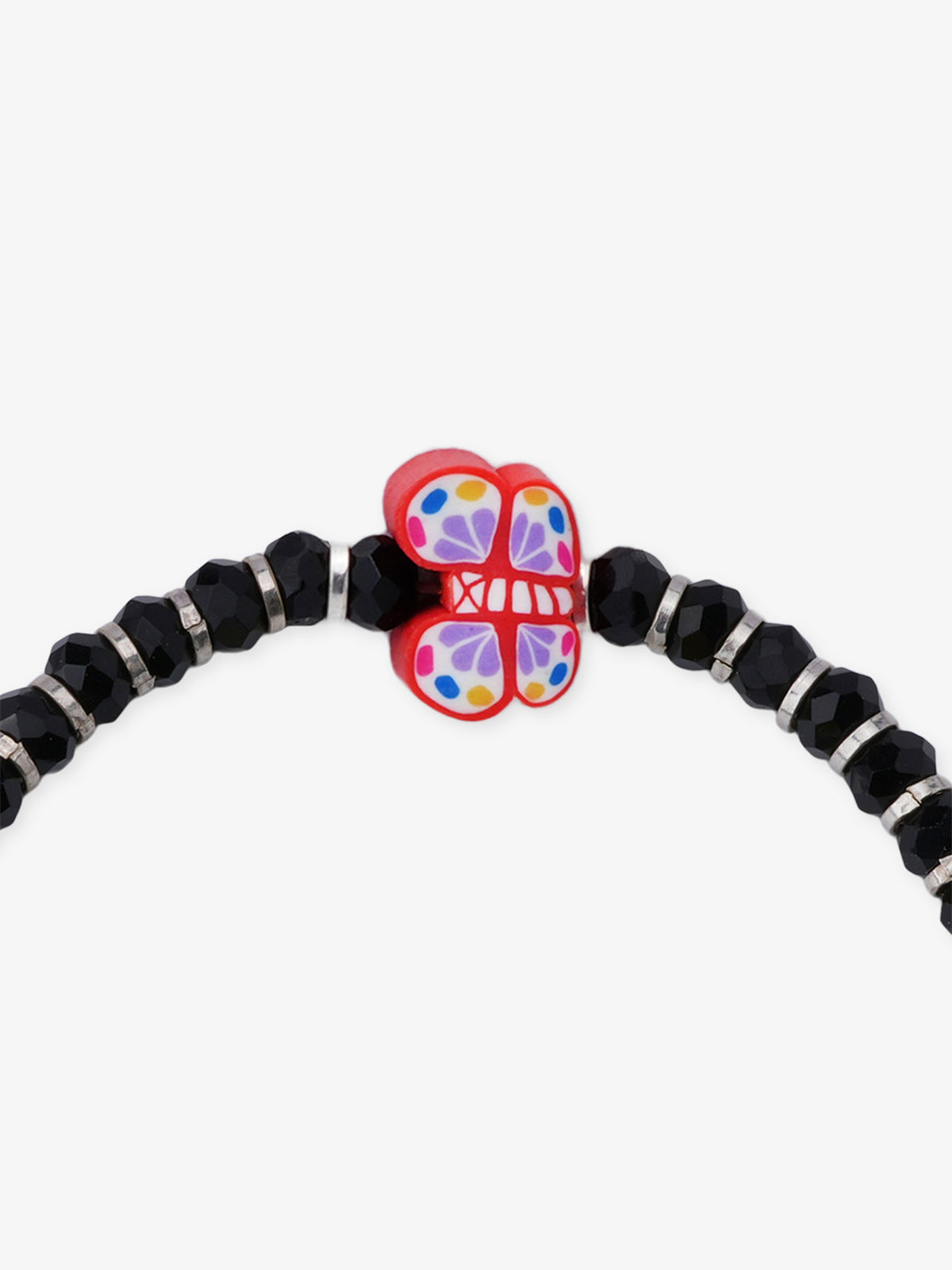 Detailed view of SIJA 925 sterling silver Red Butterfly Kids Bracelet black bead arrangement highlighting secure threading and playful craftsmanship