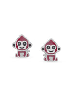 Close‑up of SIJA 925 silver Red Monkey Stud showing red enamel monkey face detailing and handcrafted sterling silver design