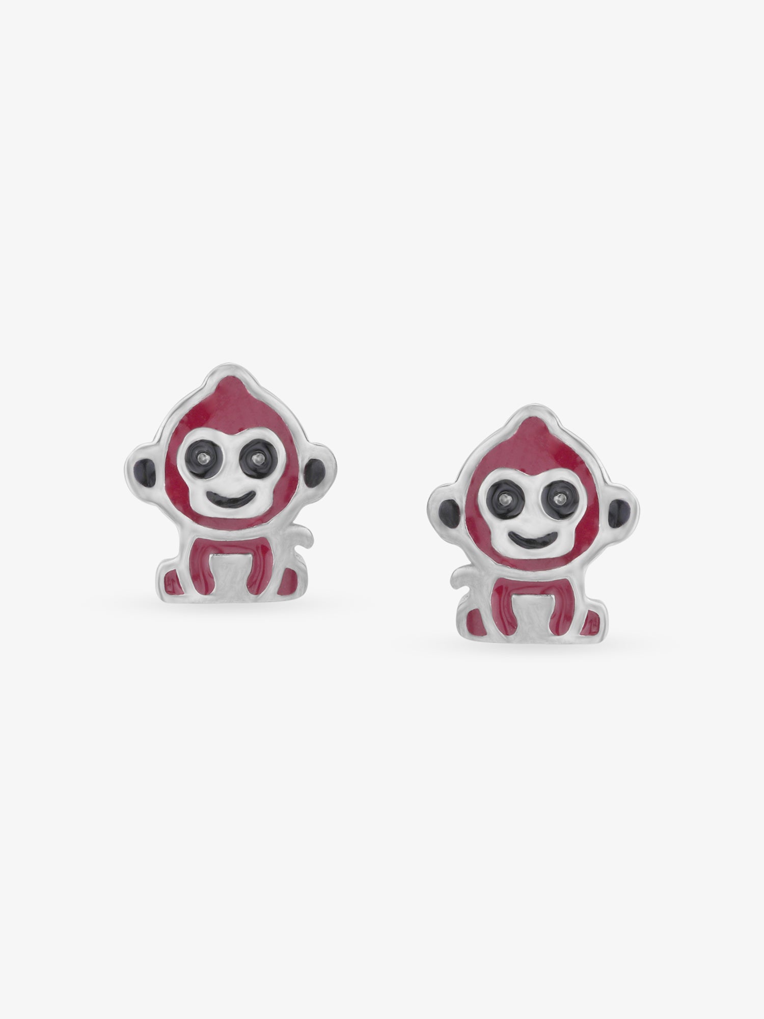 SIJA 925 Silver Red Monkey Stud sterling silver jewellery full front hero view playful accessory