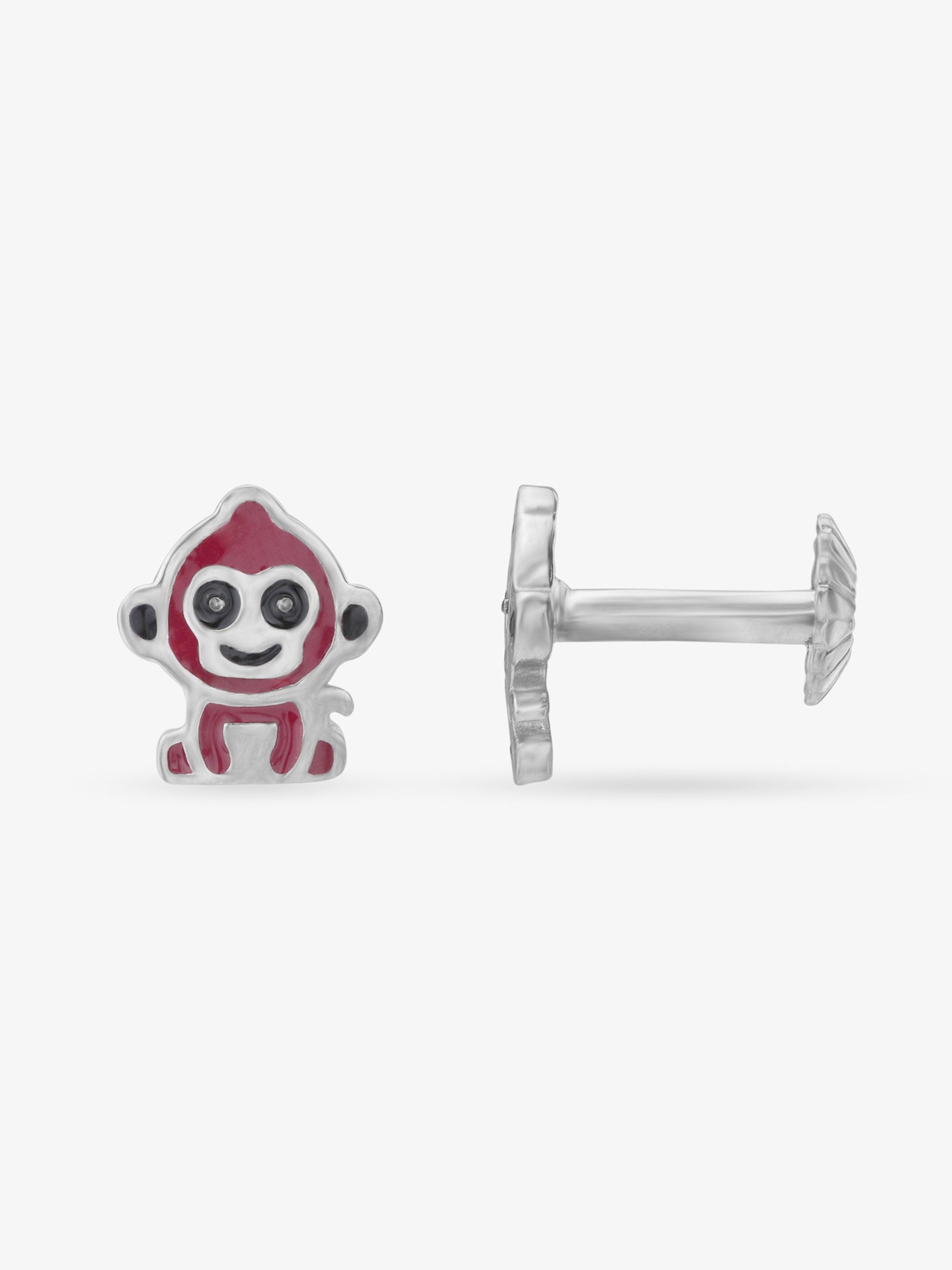 Side profile of SIJA 925 silver Red Monkey Stud showing polished edges and durable sterling silver construction