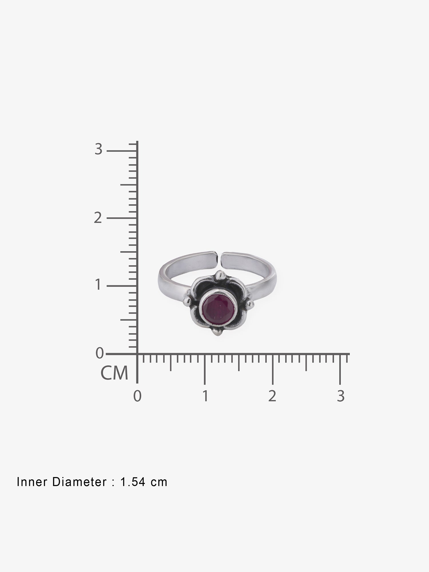 Reverse view of SIJA Ruby Bloom Antique Toe Ring showing BIS 925 hallmark certified oxidised sterling silver jewellery made in India