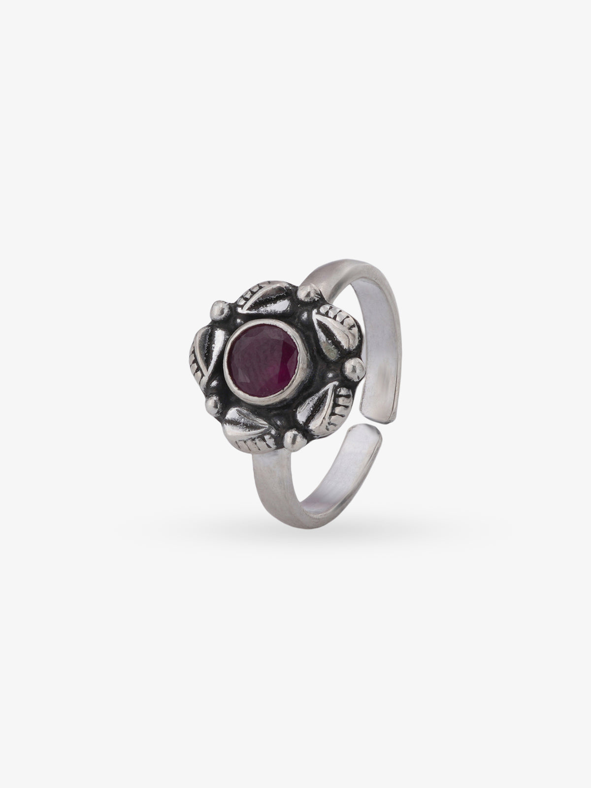 SIJA 925 Silver Ruby Blossom Antique Toe Ring oxidised silver jewellery elegant front view traditional accessory for women