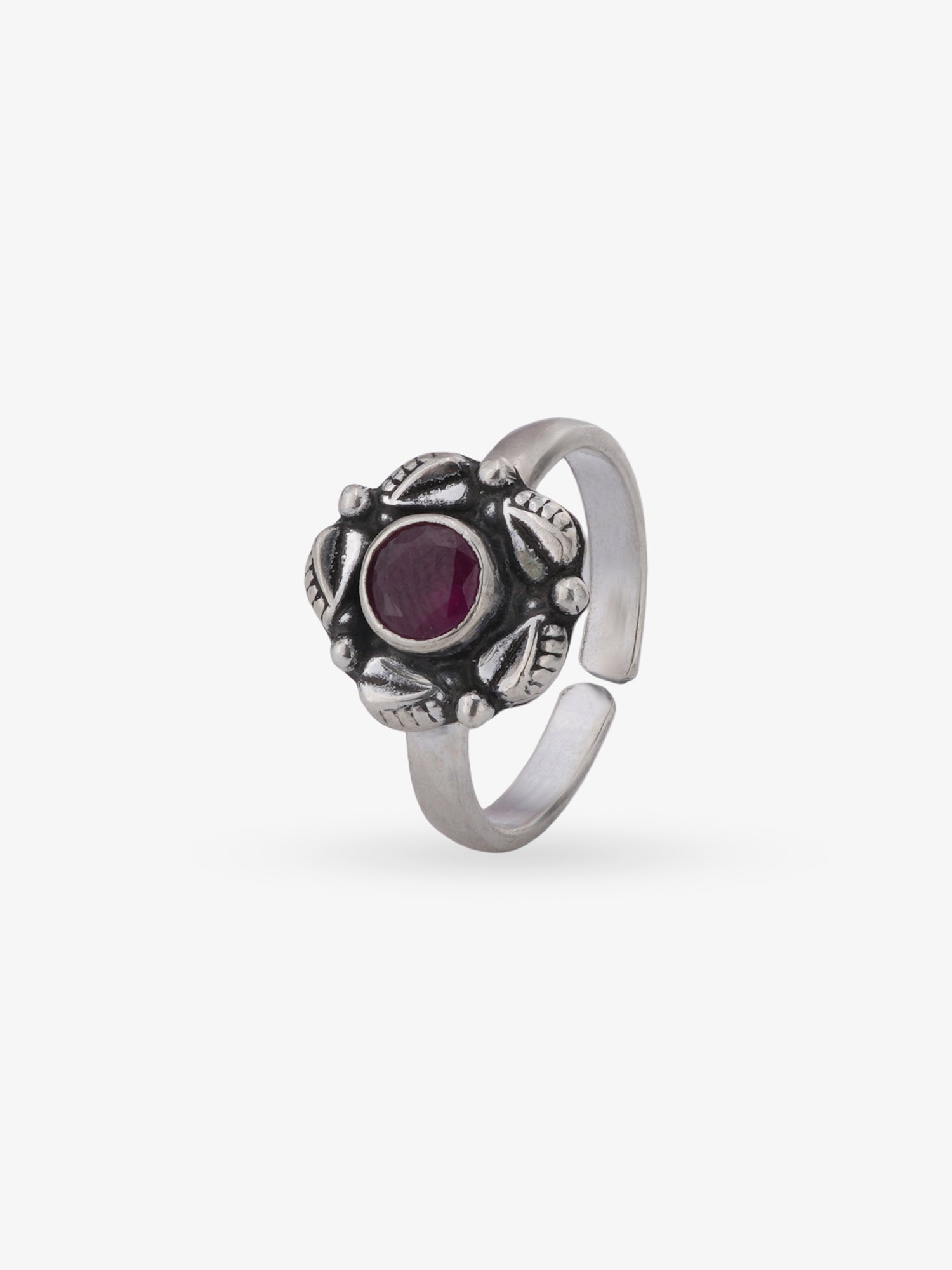 SIJA 925 Silver Ruby Blossom Antique Toe Ring oxidised silver jewellery elegant front view traditional accessory for women