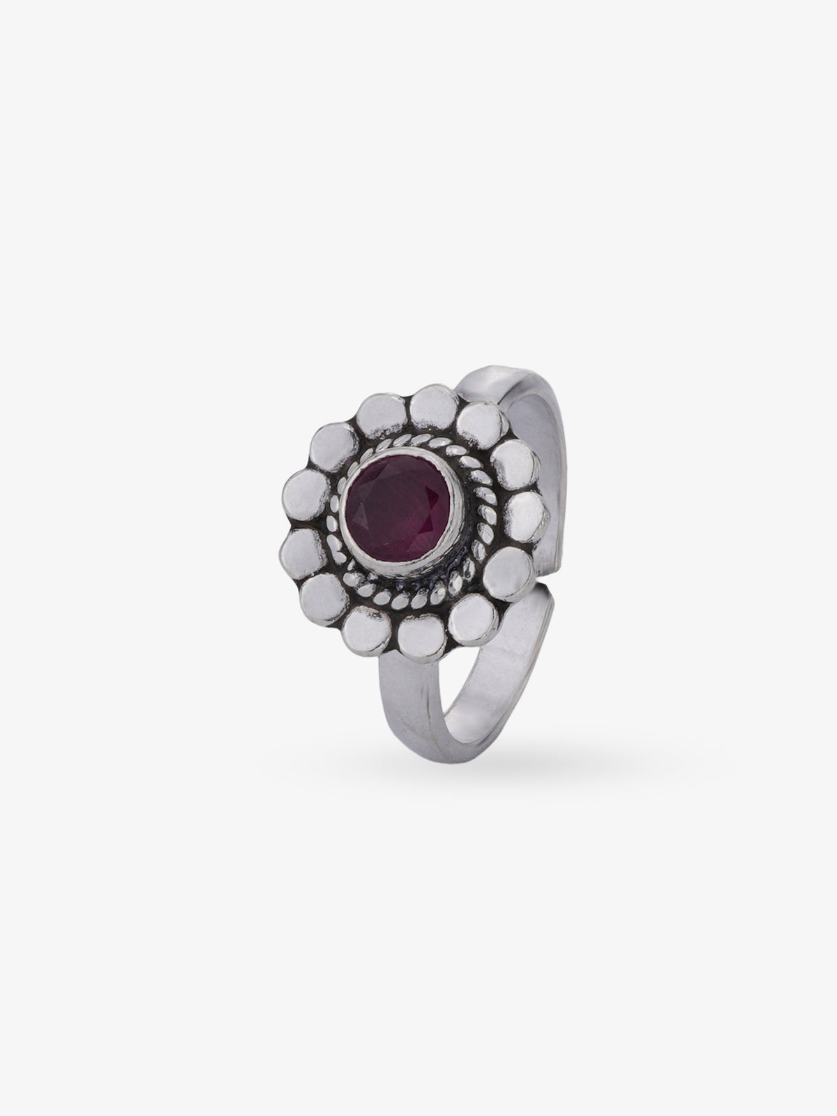 SIJA 925 Silver Ruby Heritage Petal Antique Toe Ring oxidised silver jewellery elegant front view traditional accessory for women