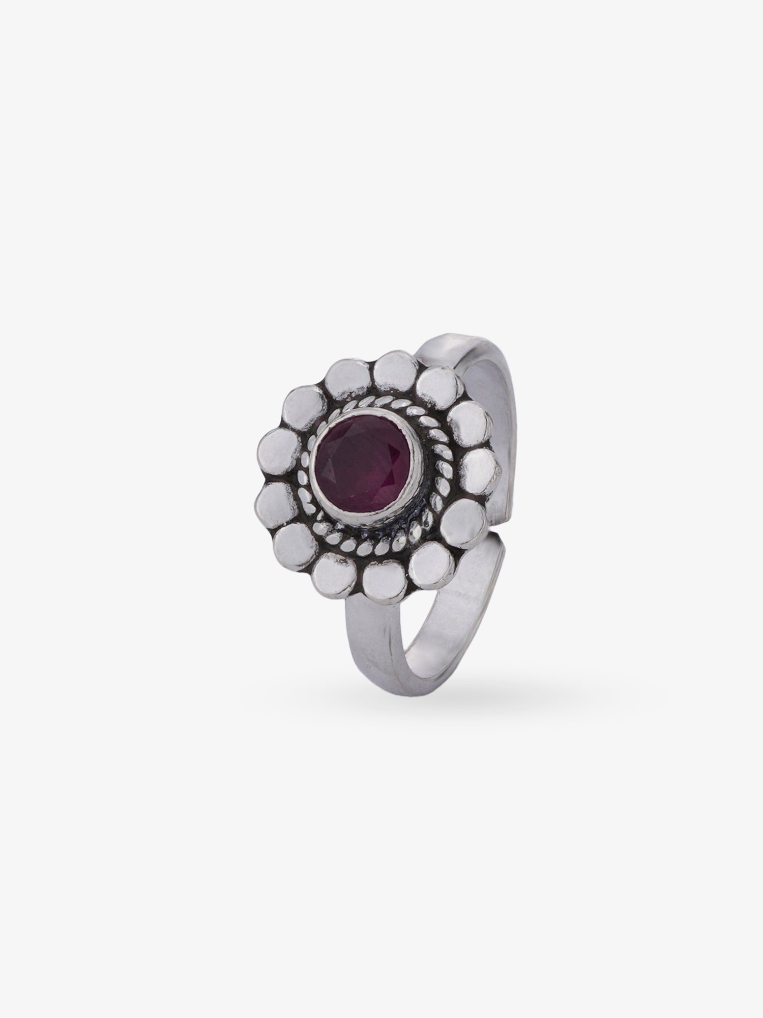 SIJA 925 Silver Ruby Heritage Petal Antique Toe Ring oxidised silver jewellery elegant front view traditional accessory for women