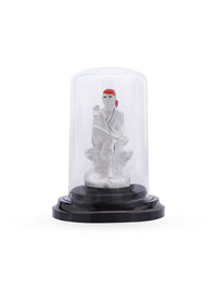 Base detail of SIJA 999 Silver Sai Baba Idol showcasing sturdy silver stand and premium hallmark quality