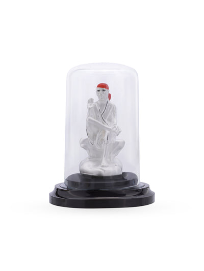 Base detail of SIJA 999 Silver Sai Baba Idol showcasing sturdy silver stand and premium hallmark quality
