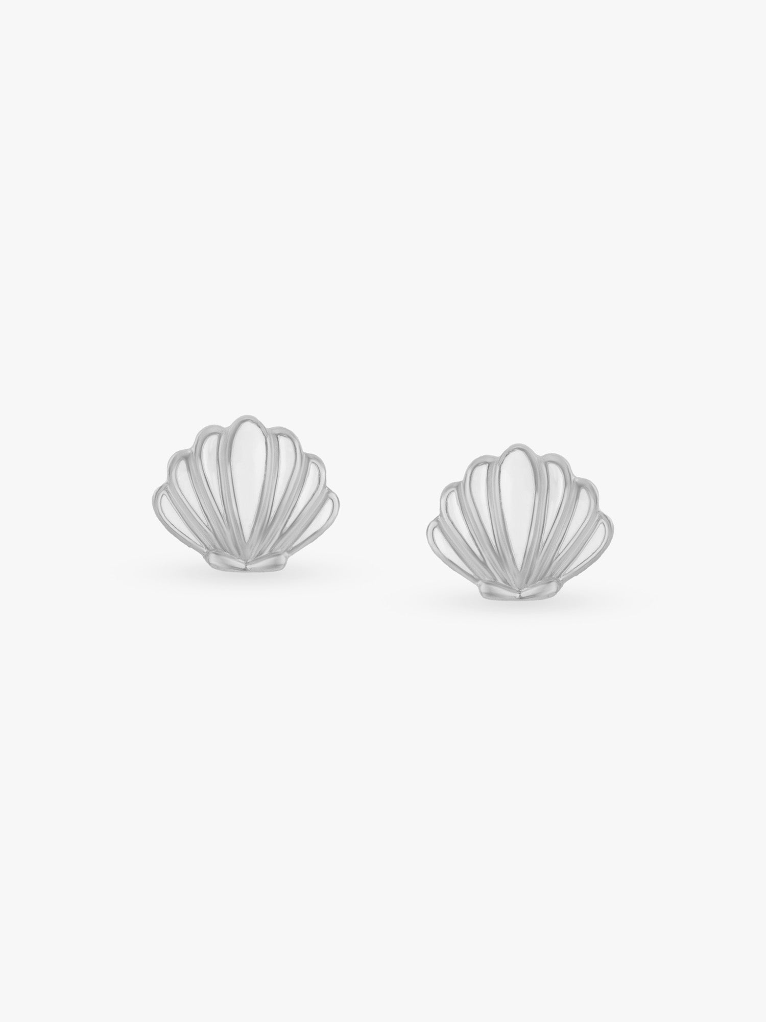 Close up of SIJA Shell Stud Earrings handcrafted in 925 sterling silver BIS hallmarked ocean motif elegant accessory ideal for daily wear and celebrations
