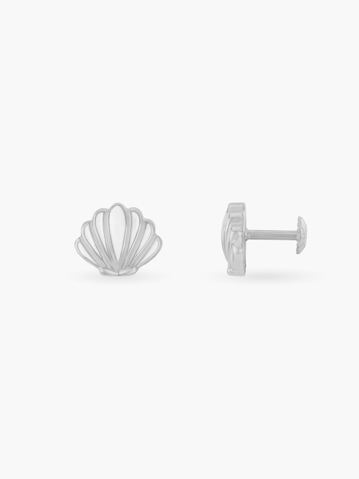 Side view of SIJA Shell Stud Earrings sterling silver BIS hallmarked jewellery polished finish durable design perfect for festive wear and gifting occasions