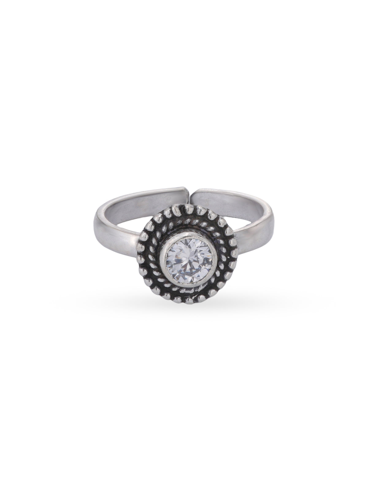 Detailed close up of SIJA 925 Silver Bloom Antique Toe Ring showing oxidised floral motif and handcrafted silver finish