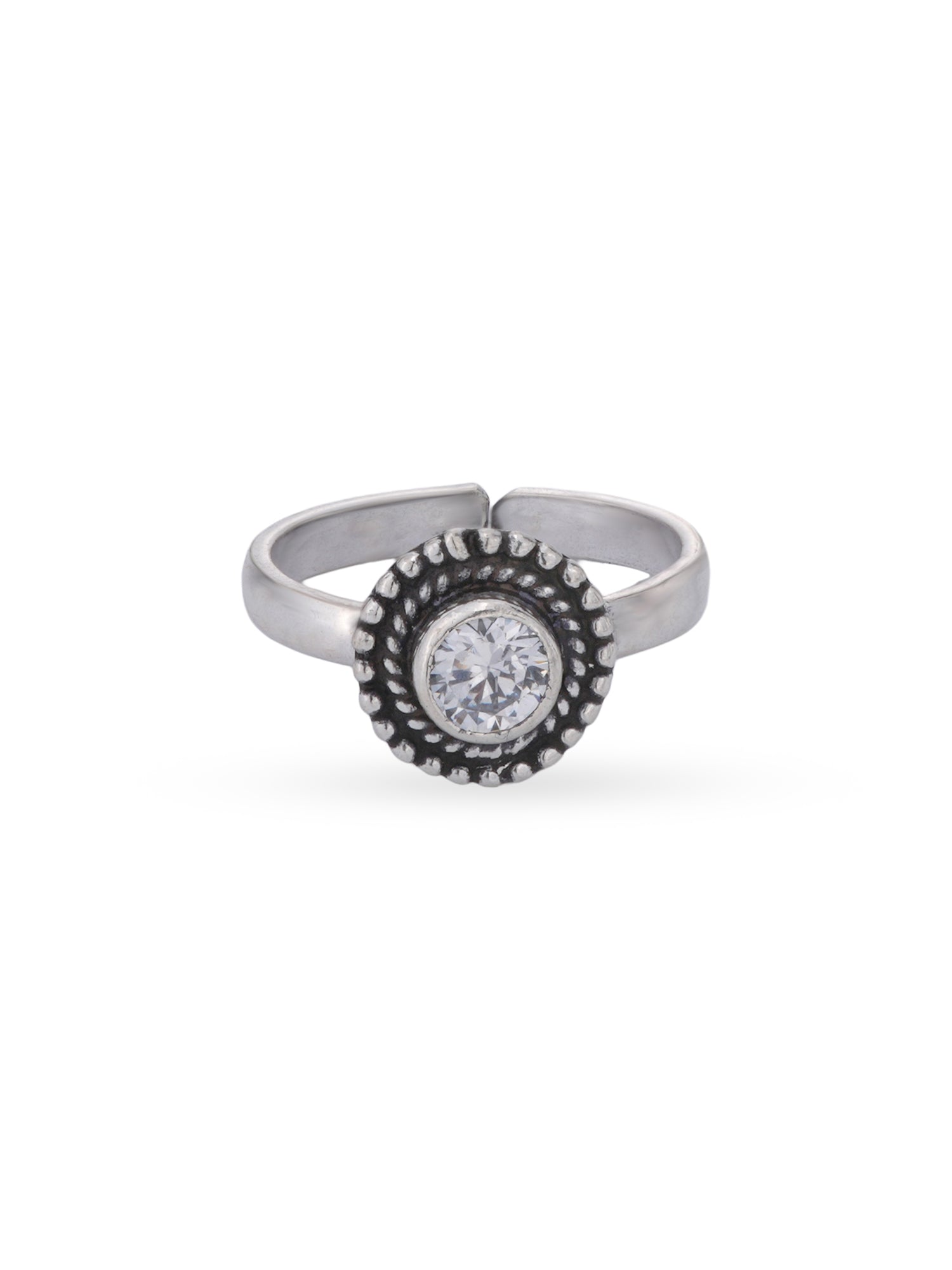 Detailed close up of SIJA 925 Silver Bloom Antique Toe Ring showing oxidised floral motif and handcrafted silver finish