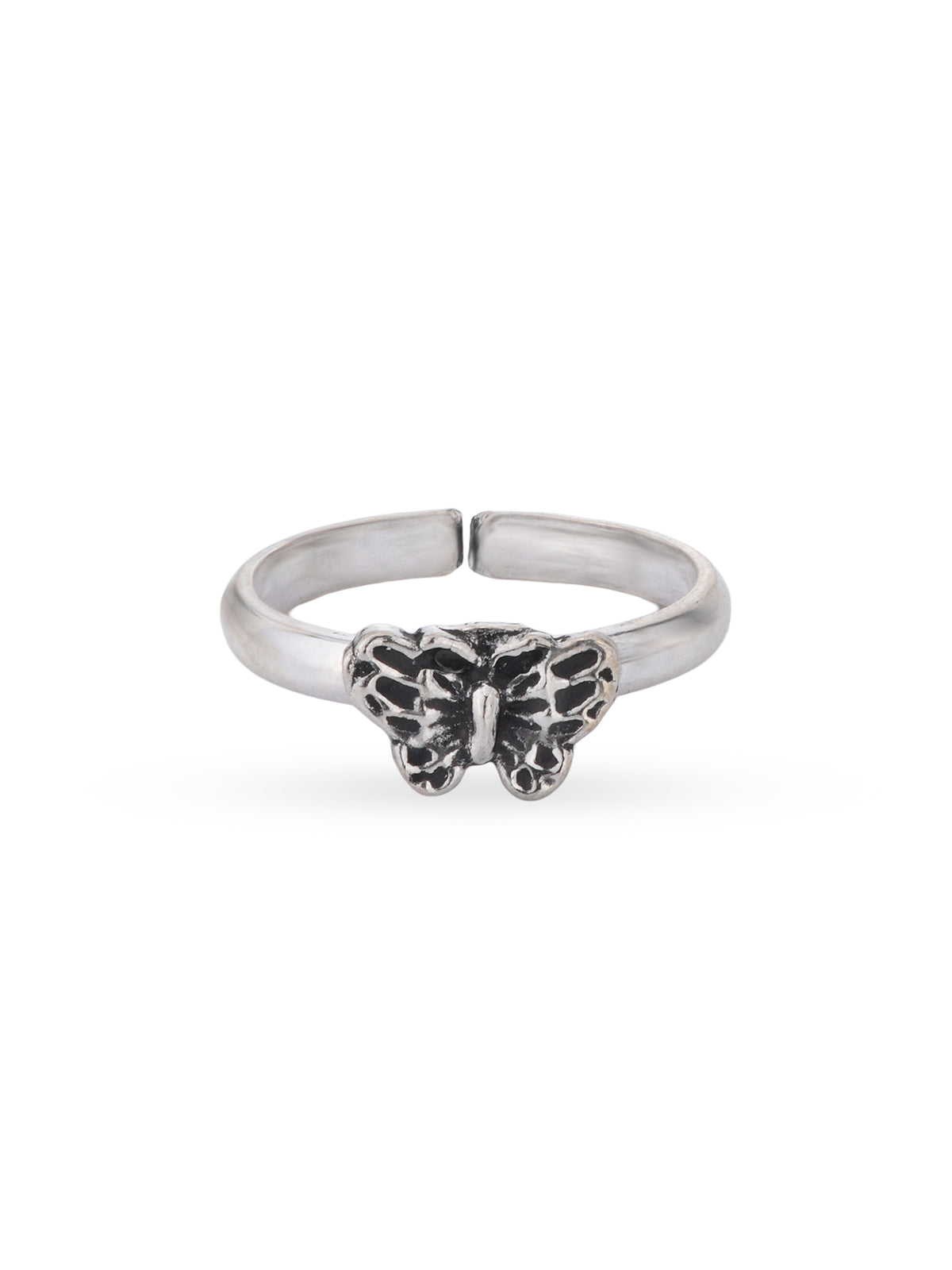 Detailed close up of SIJA 925 Silver Butterfly Toe Ring showing oxidised butterfly design and handcrafted silver finish