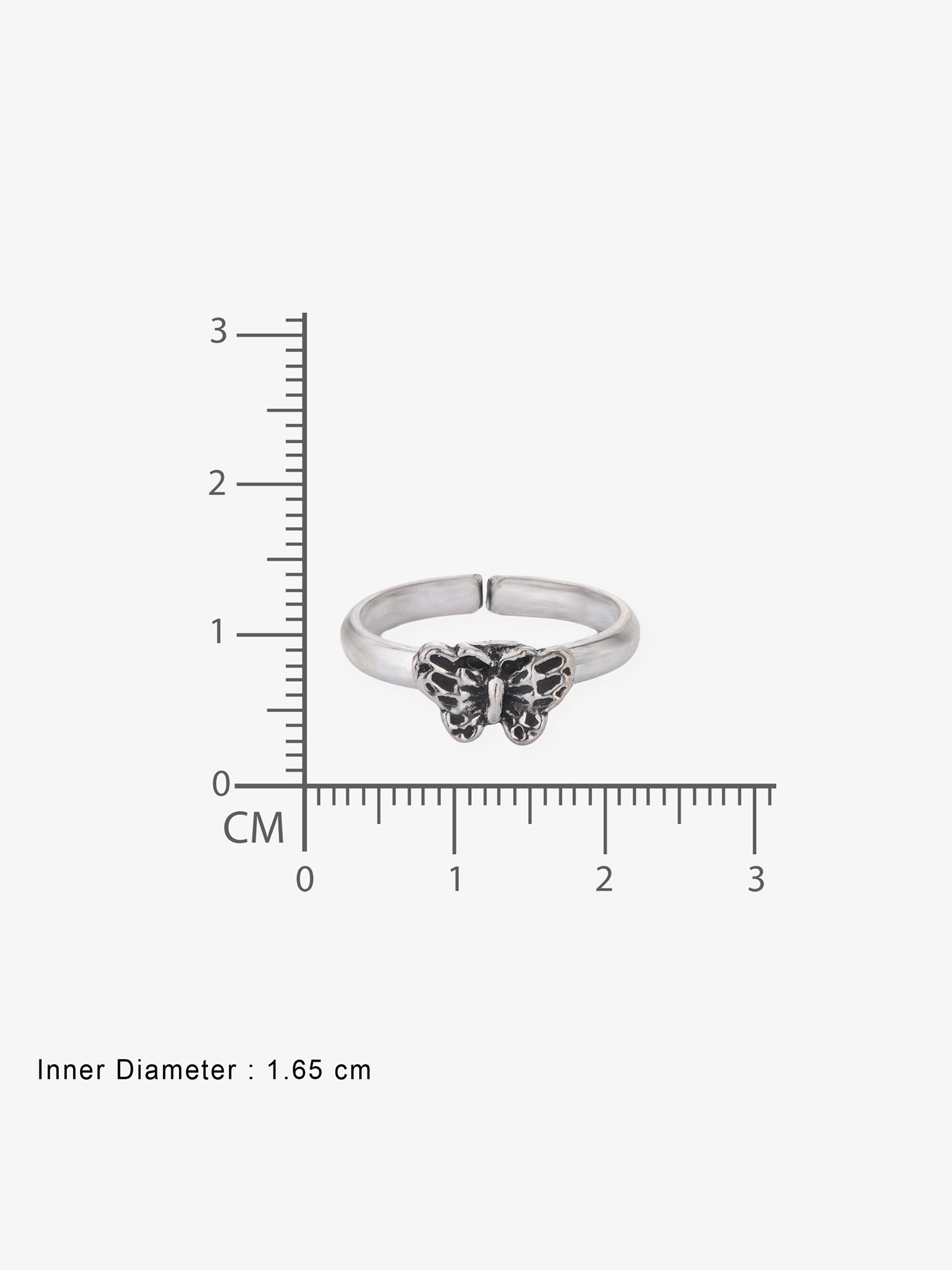 Reverse view of SIJA Butterfly Toe Ring showing BIS 925 hallmark certified oxidised sterling silver jewellery made in India