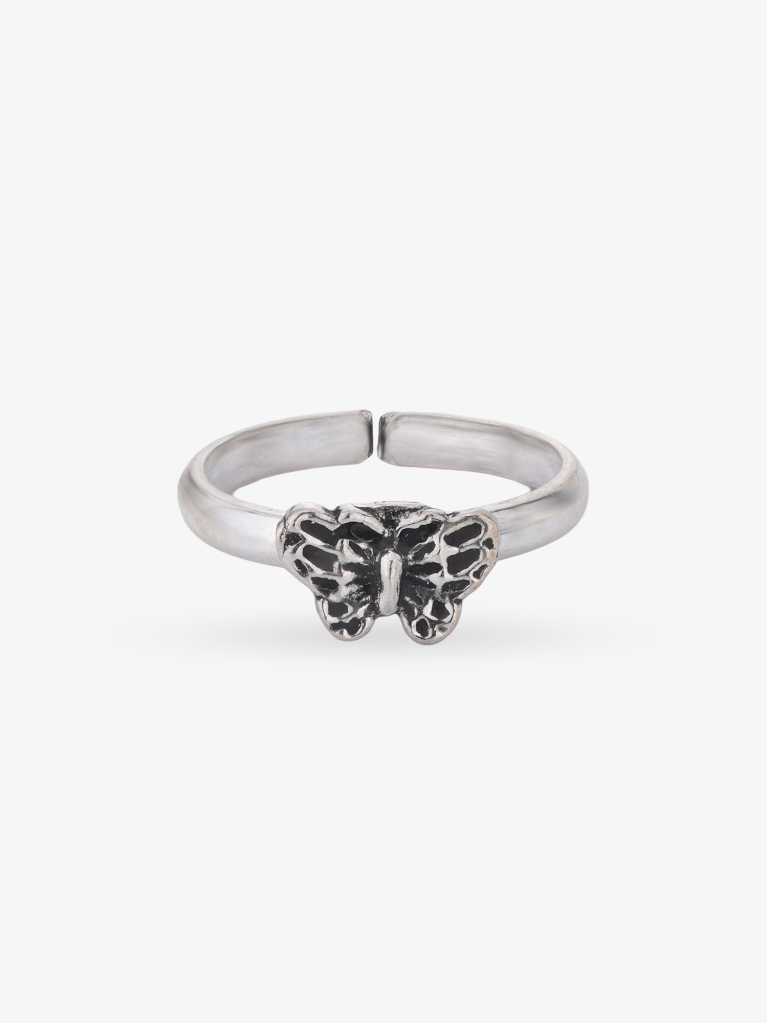 Adjustable band detail of SIJA 925 Silver Butterfly Toe Ring showcasing flexible fit and premium oxidised silver quality