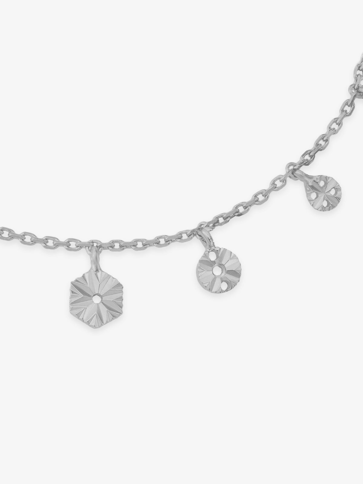 Detailed view of SIJA Silver Droplet Charming Bracelet showing droplet charm design 925 sterling silver BIS hallmarked jewellery elegant timeless accessory
