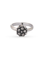 Detailed close up of SIJA 925 Silver Floral Bloom Toe Ring showing oxidised floral motif and handcrafted silver finish