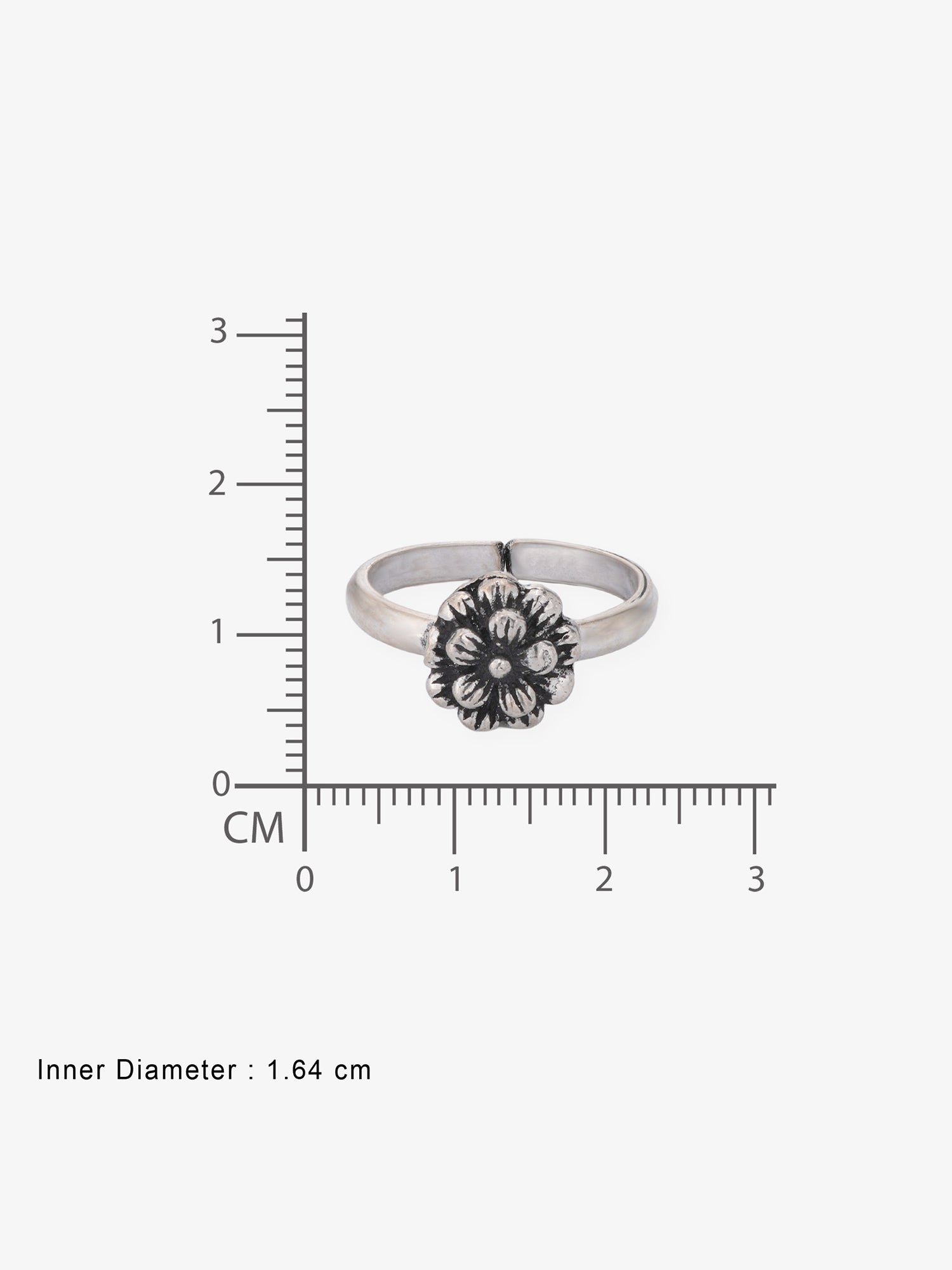 Reverse view of SIJA Floral Bloom Toe Ring showing BIS 925 hallmark certified oxidised sterling silver jewellery made in India