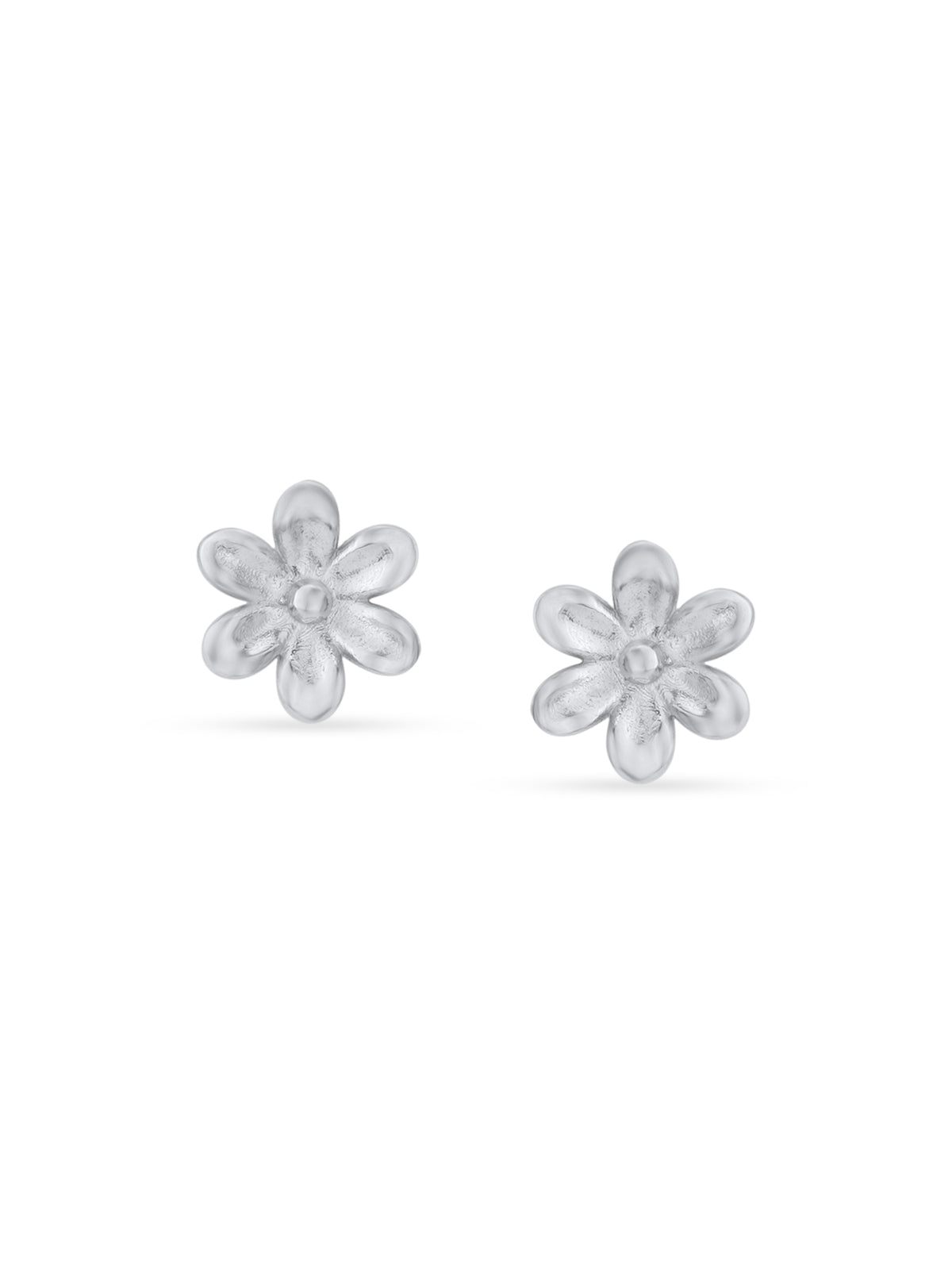 Detailed close up of SIJA Flower Stud showing delicate floral motif with sparkling silver craftsmanship