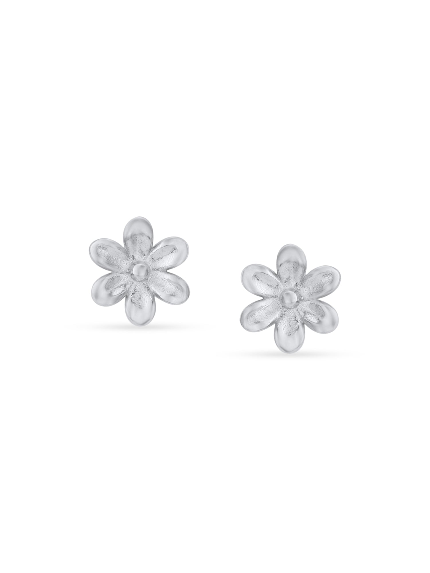 Detailed close up of SIJA Flower Stud showing delicate floral motif with sparkling silver craftsmanship