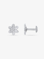 Side view of SIJA 925 Silver Flower Stud highlighting sleek silver setting with flower charm