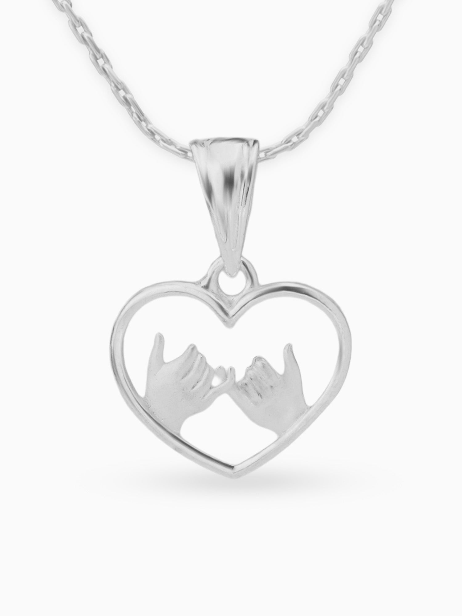 Close up SIJA 925 silver jewellery heart with hands tied charm handcrafted premium design symbolic motif accessory for everyday wear and special occasions