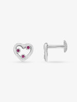 Side view of SIJA 925 Silver Heart with Tri‑Pink Stone Stud highlighting sleek silver setting and tri‑pink charm