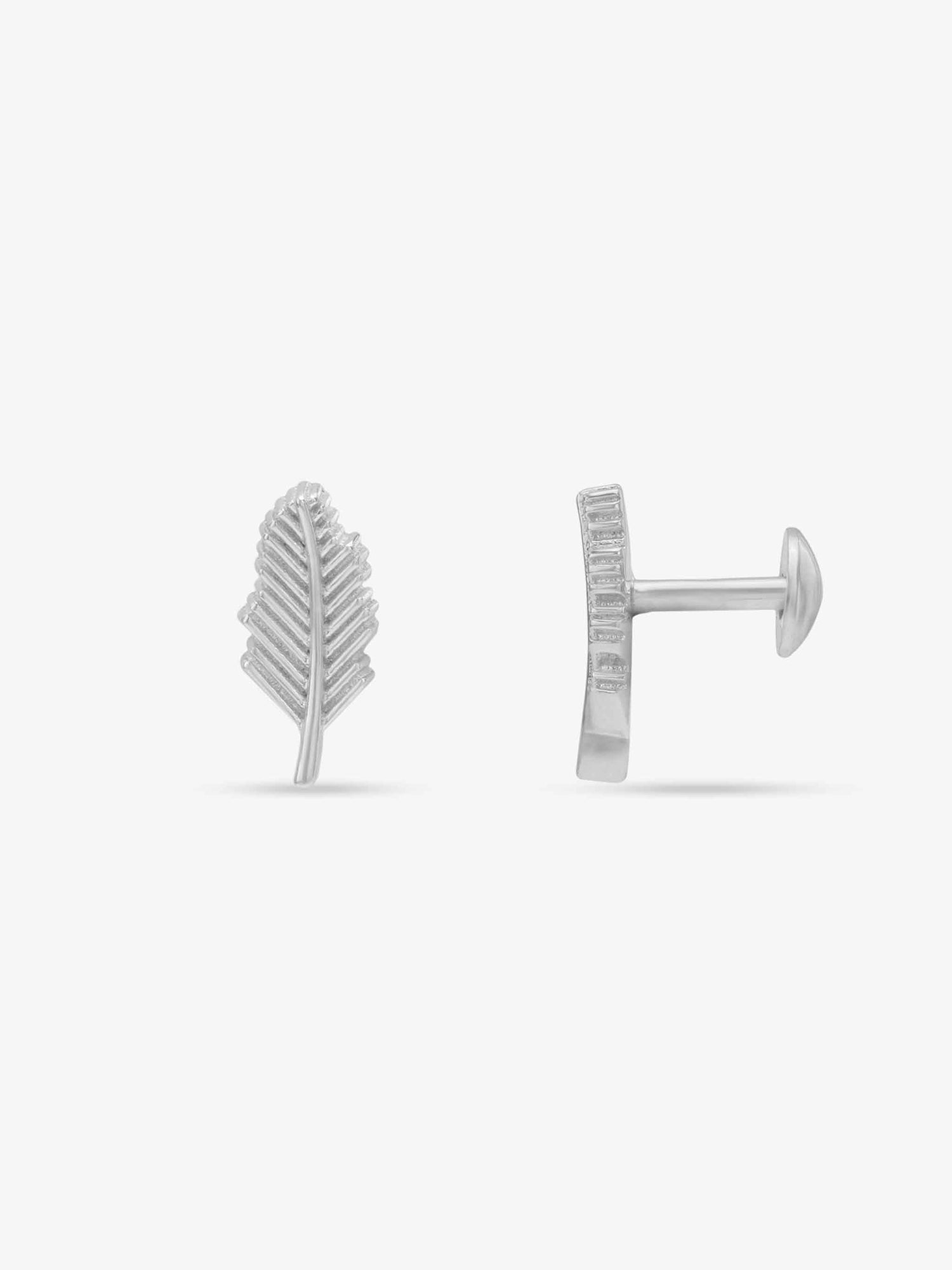 Side profile of SIJA 925 Silver Leaf Stud highlighting durable sterling silver craftsmanship and sleek design