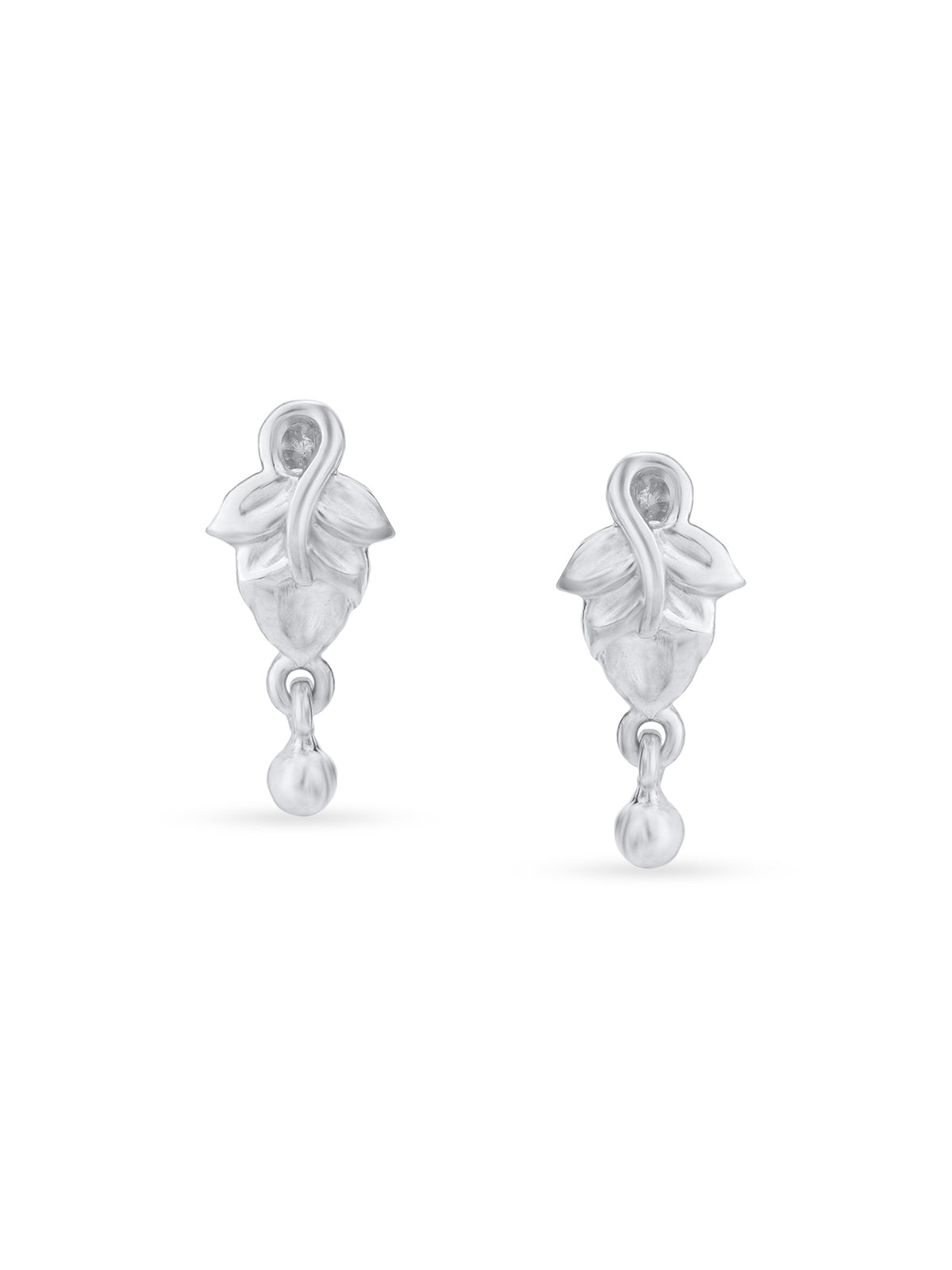 Detailed close up of SIJA Leaf‑Drop Earrings showing delicate leaf motif with premium silver craftsmanship